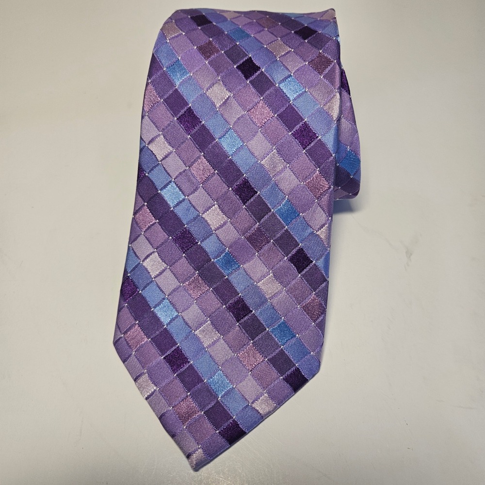 John Bartlett Statements Mens Purple Blue Geometric Mosaic 100% Silk Necktie